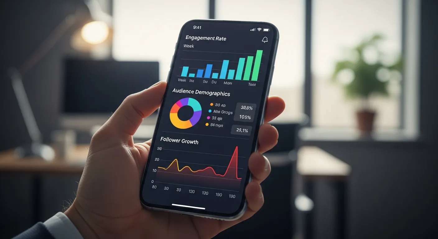 Profesjonalna analiza wyników w social media na ekranie smartfona