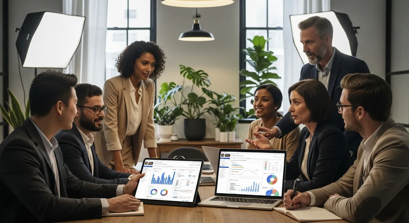 Zespół agencji interaktywnej analizujący wyniki kampanii social media