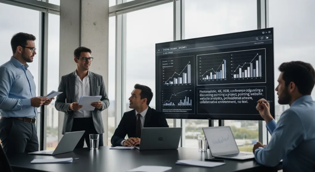 Zespół agencji interaktywnej analizujący wyniki strony internetowej