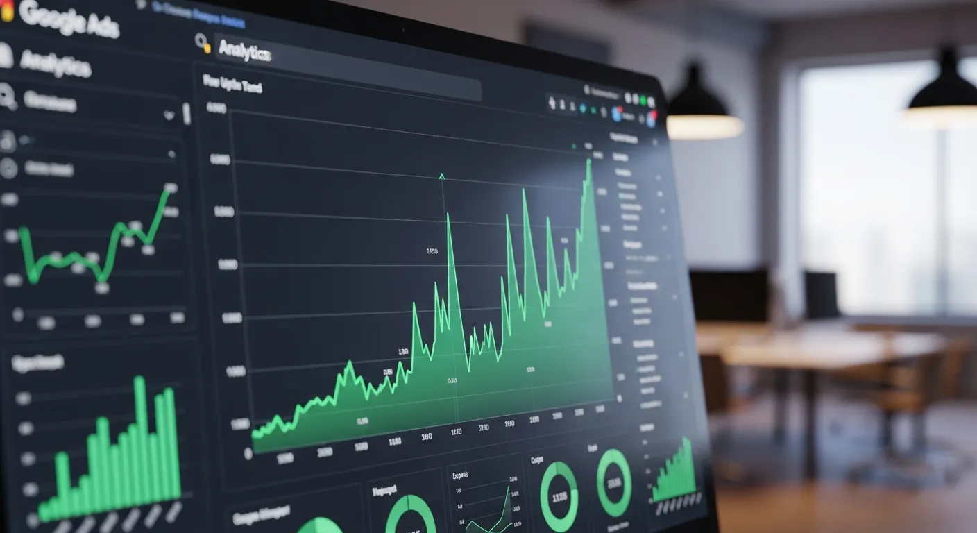 Wykresy wzrostu efektywności Kampanii Google Ads na monitorze