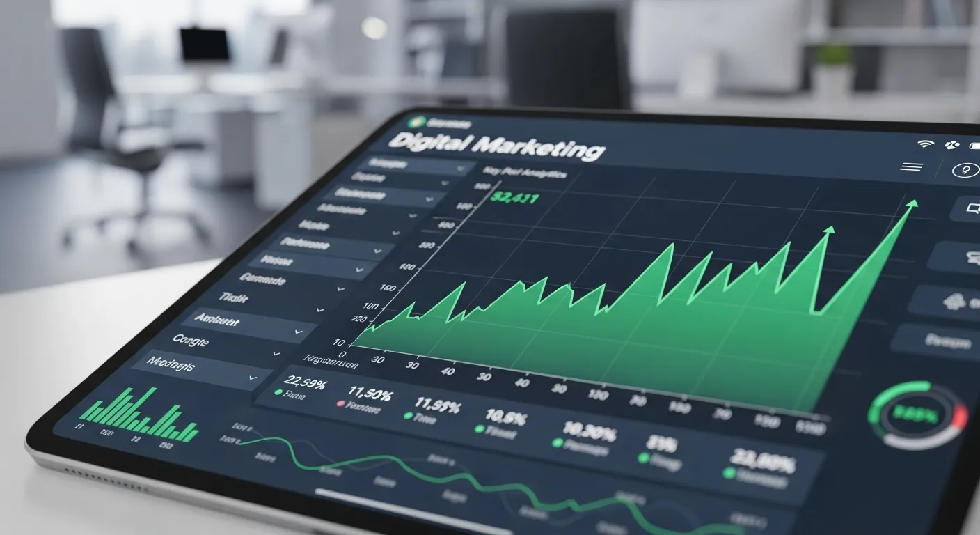 Wykresy wzrostu sprzedaży w kampanii Google Ads na tablecie