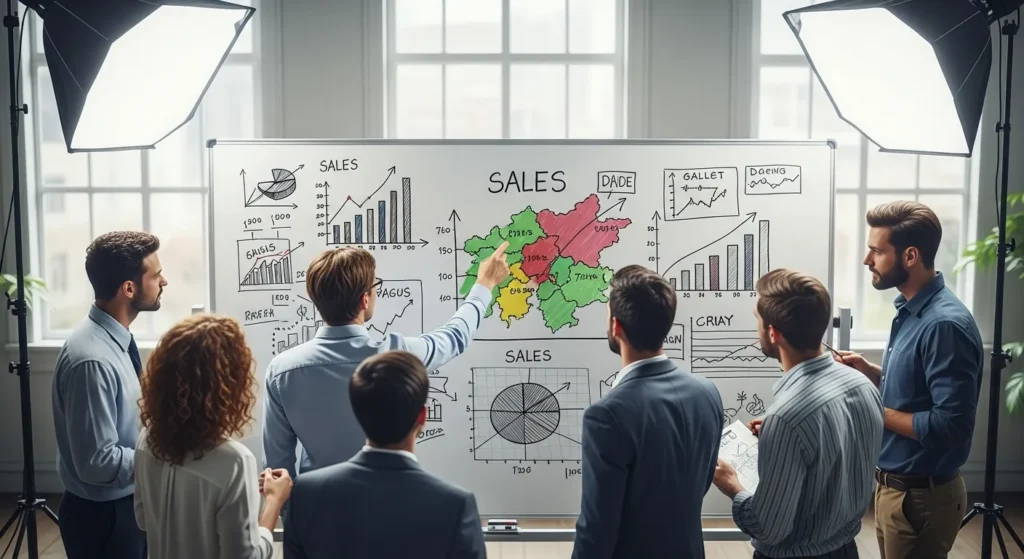 Zespół agencji interaktywnej omawiający wyniki kampanii lokalnej