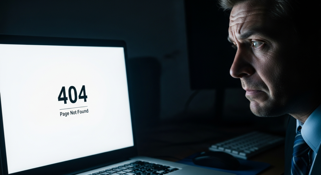 Zestresowany właściciel sklepu internetowego patrzący na błąd serwera wynikający ze słabego hostingu stron