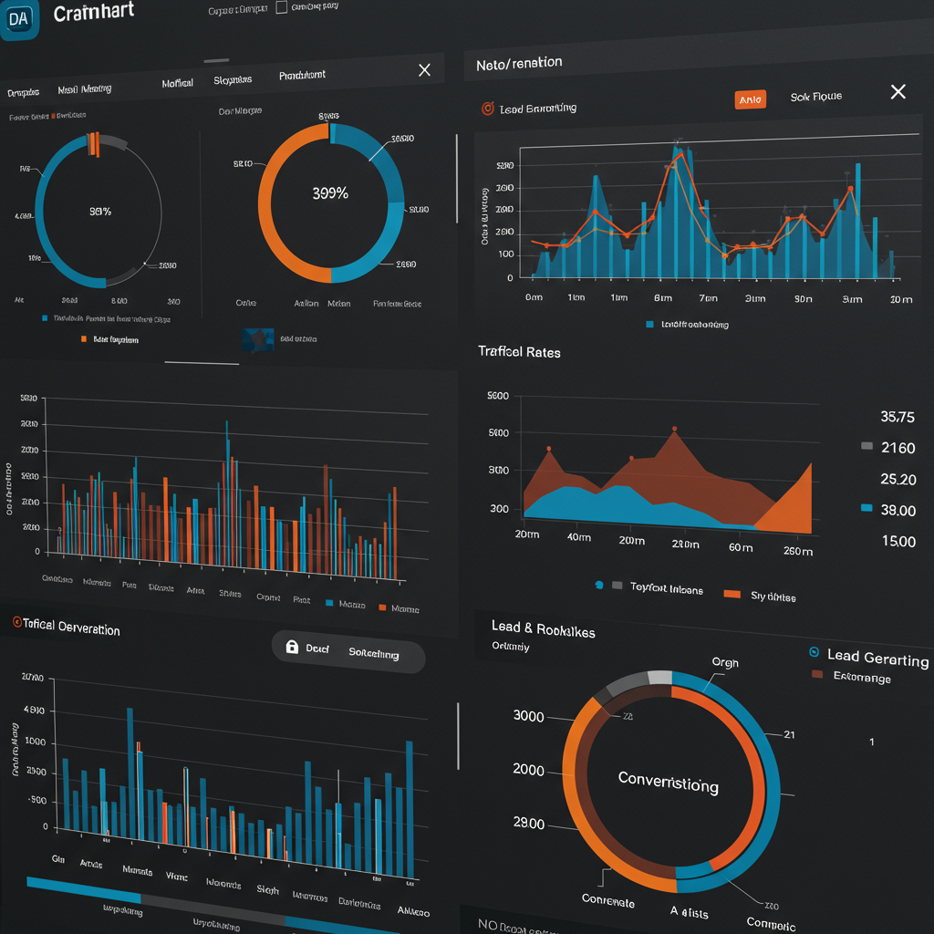 Cyfrowy pulpit nawigacyjny z pozytywnymi wskaźnikami SEO i wzrostem ruchu organicznego