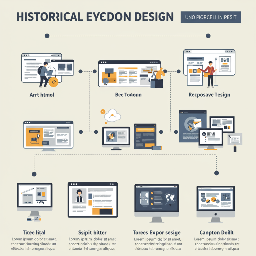 Ewolucja stron internetowych od prostych stron tekstowych do nowoczesnych, responsywnych projektów.