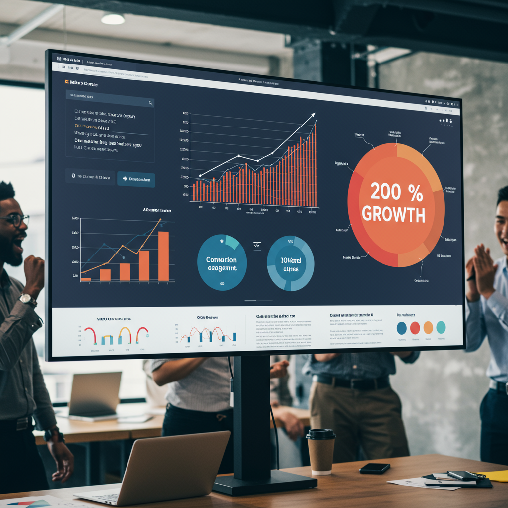 Infografika przedstawiająca wzrost ruchu i konwersji na nowej stronie internetowej