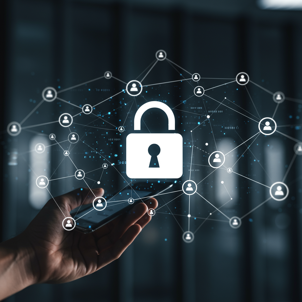 Kłódka na tle sieci serwerów, symbolizująca bezpieczeństwo hostingu.