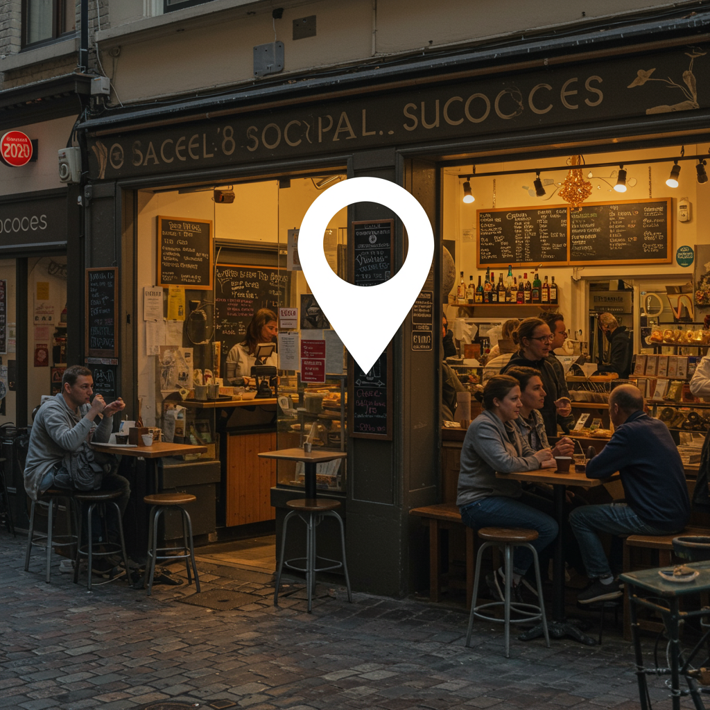 Kwitnący lokalny biznes z zadowolonymi klientami, symbolizujący sukces dzięki widoczności online.