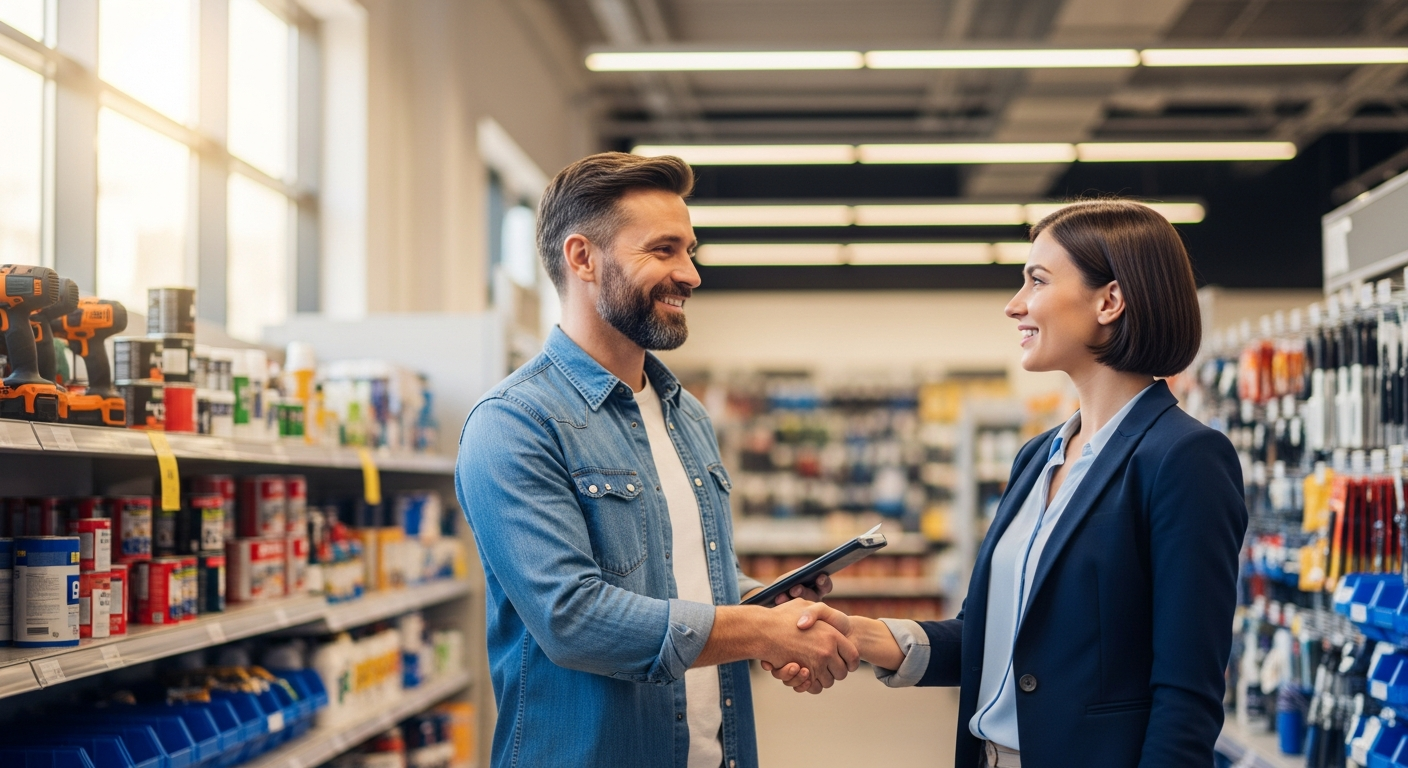 Właściciel firmy dziękuje ekspertowi za skuteczny lokalny marketing i wzrost sprzedaży