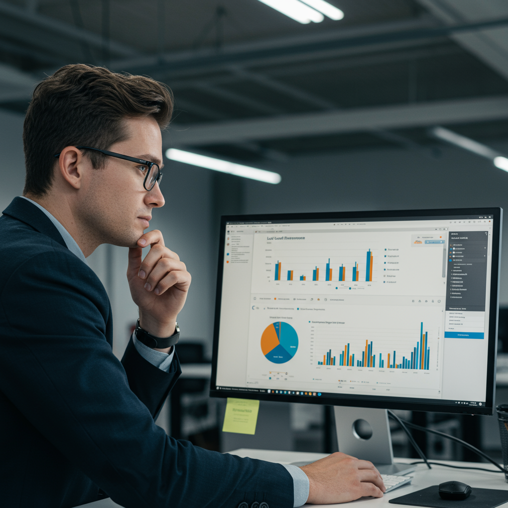 Menedżer analizujący dane dotyczące lokalnej widoczności firmy w internecie.