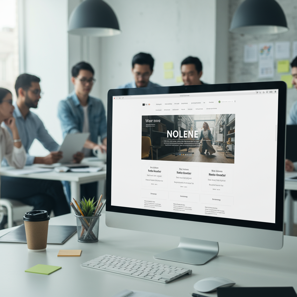 Nowoczesny design strony internetowej na monitorze w biurze agencji interaktywnej