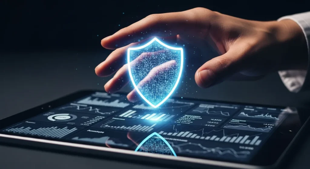 Symbol bezpieczeństwa cyfrowego i ochrony danych na hostingu