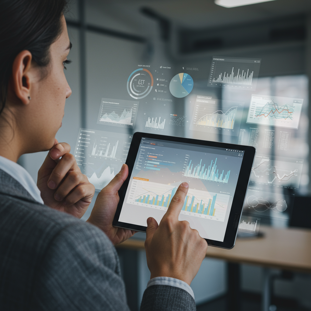 Osoba analizująca dane rynkowe domen na tablecie
