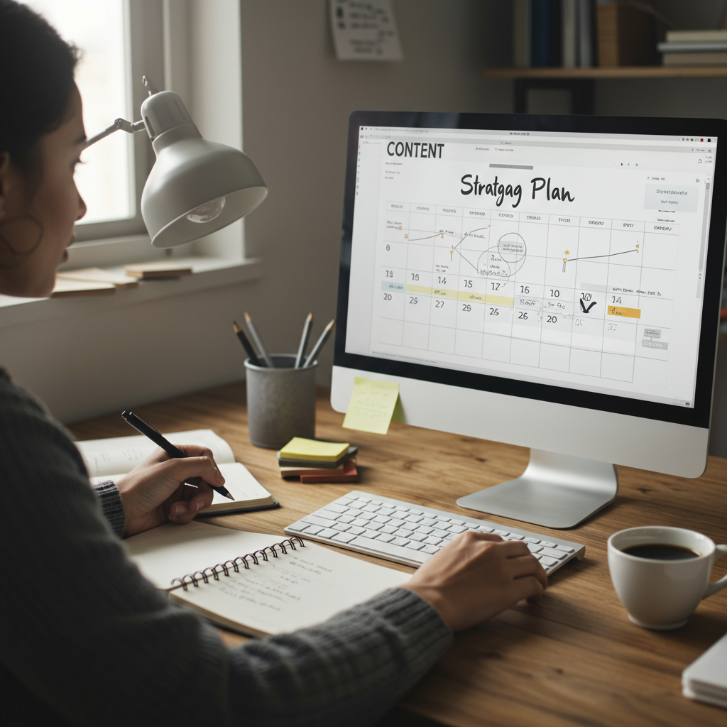 Osoba planująca strategię content marketingową