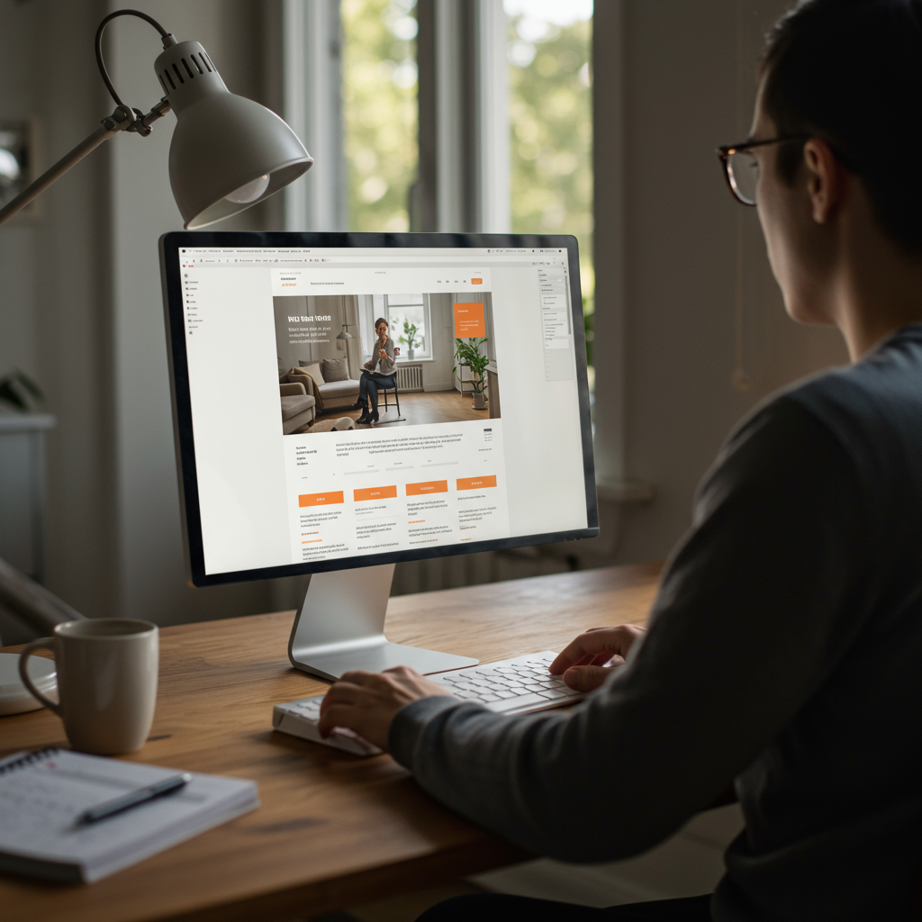 Osoba pracująca przy komputerze nad nowoczesną stroną internetową