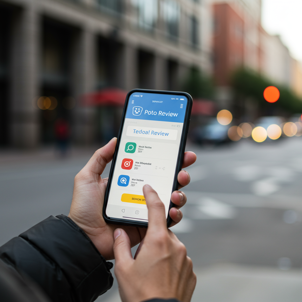 Osoba trzymająca smartfon z pozytywną recenzją klienta