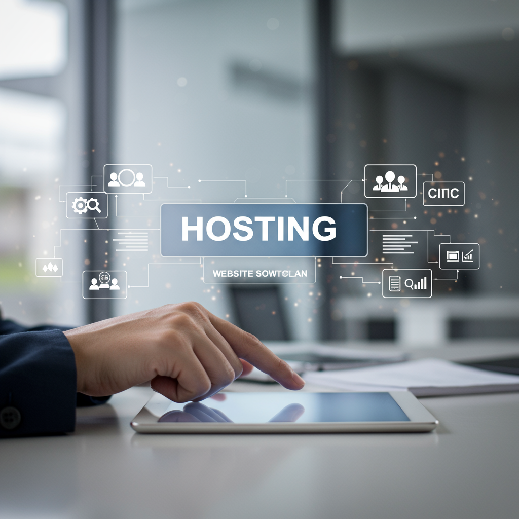 Osoba wybierająca opcje hostingu na tablecie, symbolizująca strategiczną decyzję.