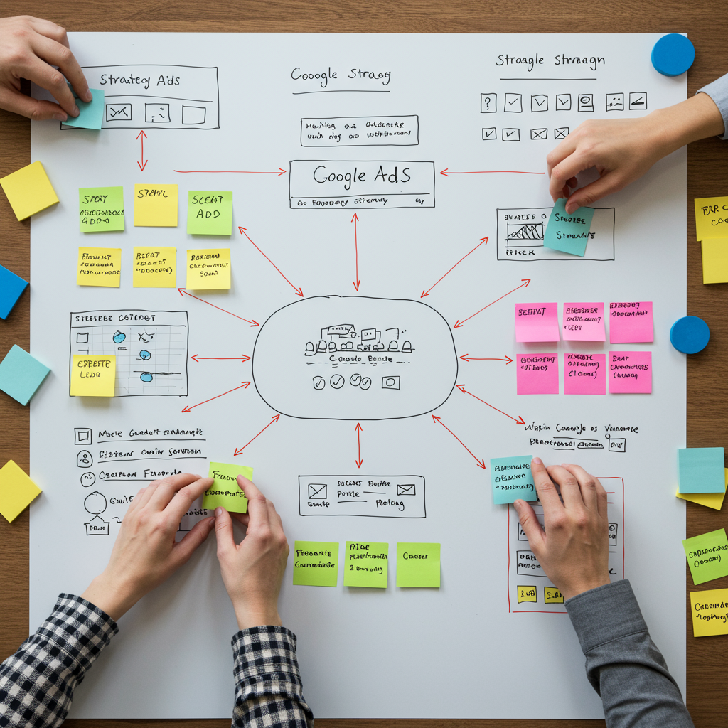 Planowanie strategiczne kampanii marketingowych na tablicy z notatkami