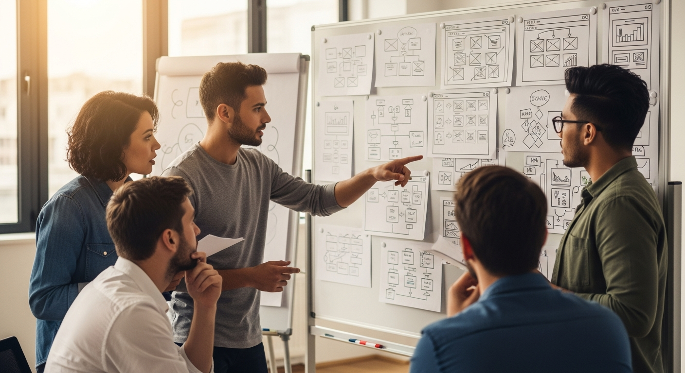 Zespół agencji interaktywnej planujący architekturę informacji strony internetowej