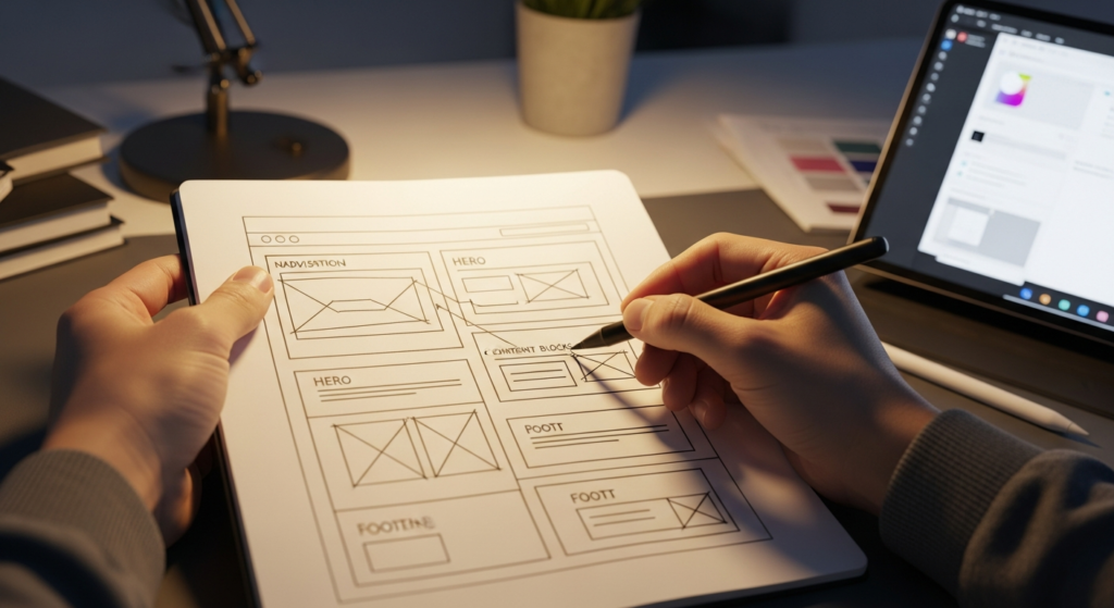 Projektowanie struktury strony internetowej szkicowanie układu UX