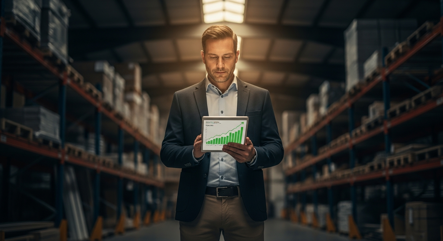 Właściciel firmy analizujący wyniki jakie dało skuteczne pozycjonowanie stron w magazynie