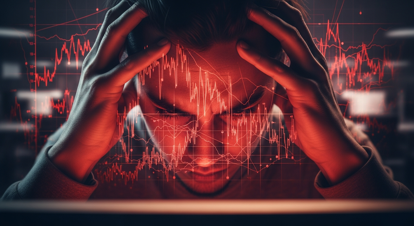 Sfrustrowany przedsiębiorca patrzący na spadające statystyki przed optymalizacją kampanie Google Ad’s