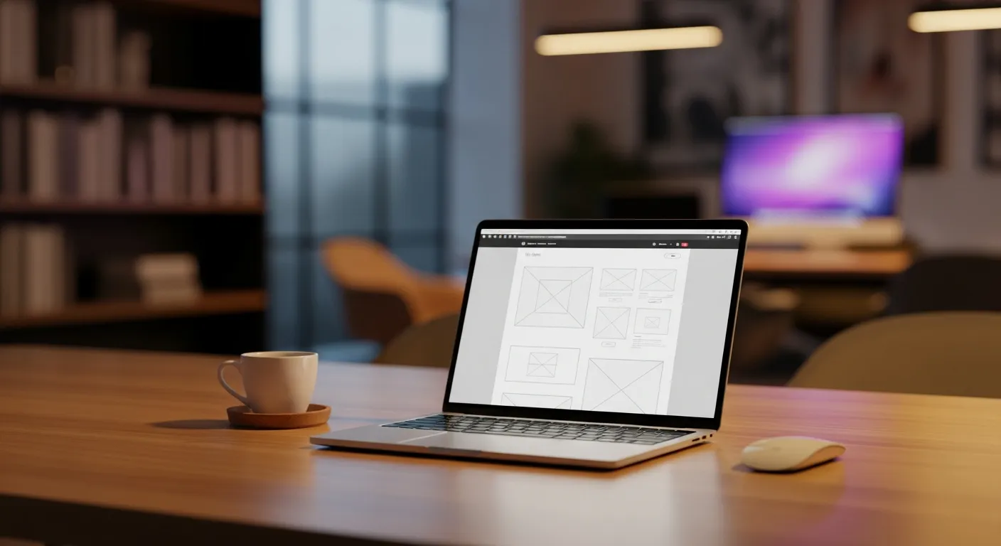 Laptop na biurku z projektem strony internetowej w nowoczesnym biurze