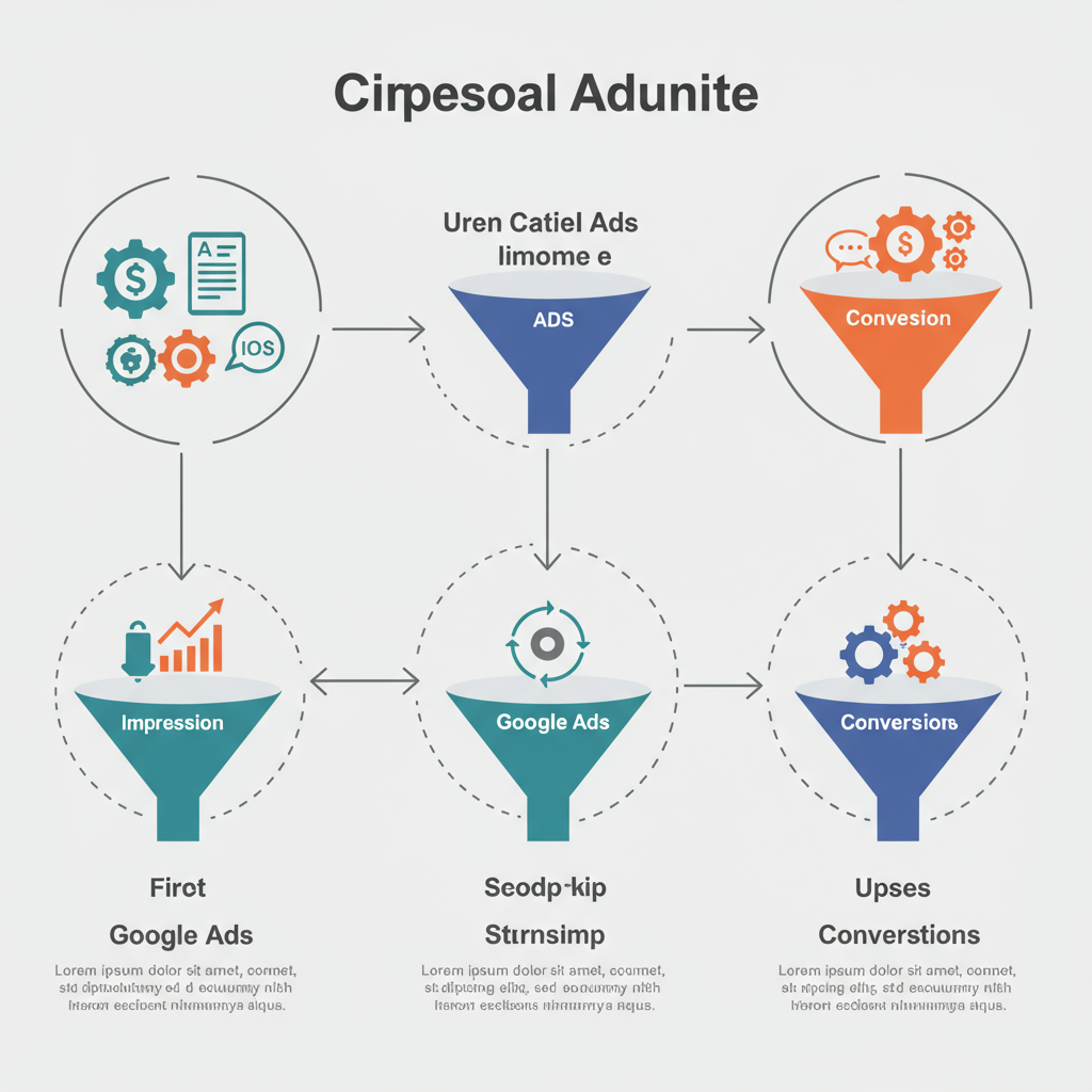 Schemat lejka konwersji w kampaniach Google Ads.