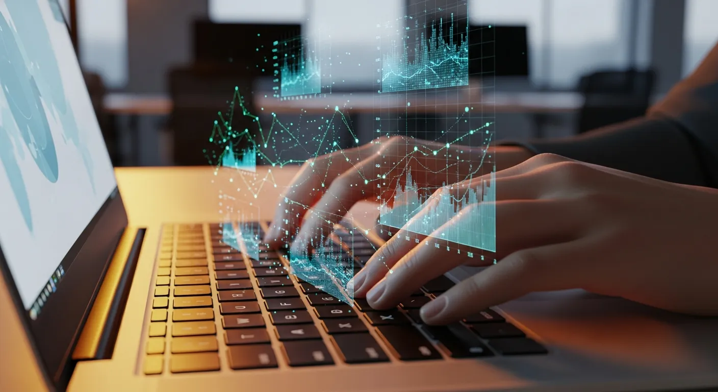 Pisanie skutecznych tekstów SEO na laptopie w nowoczesnym biurze