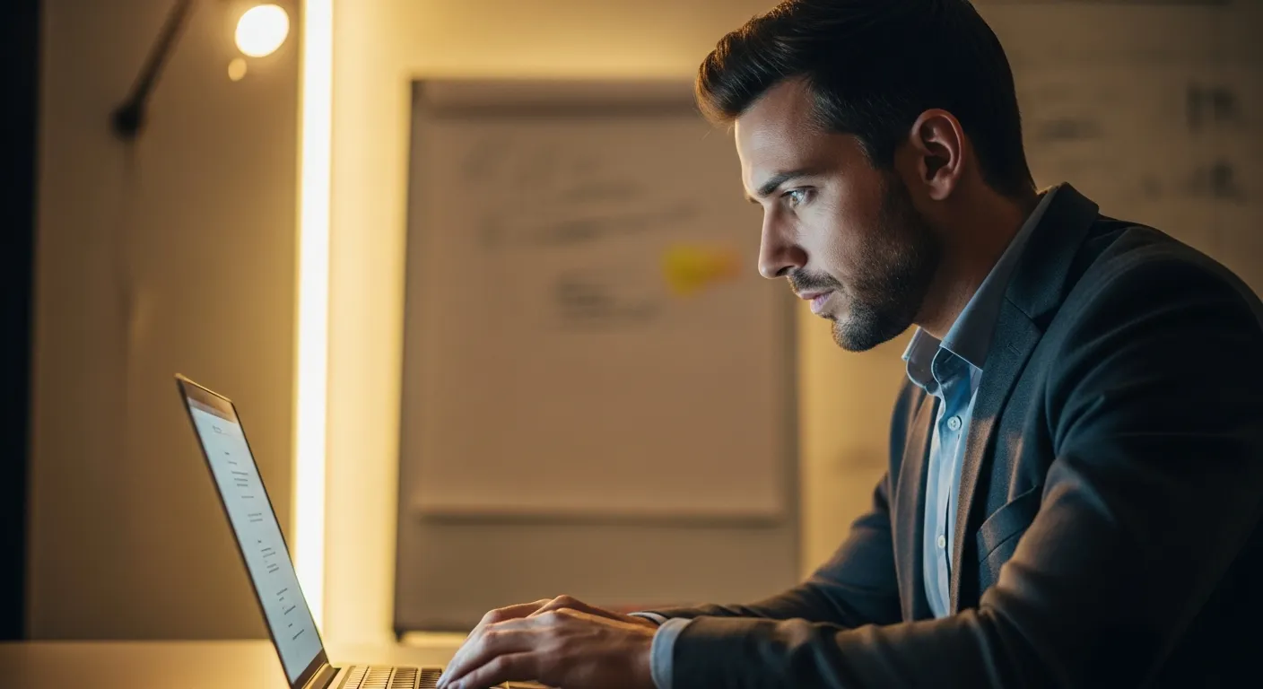 Profesjonalny copywriter pracujący nad strategią treści w biurze