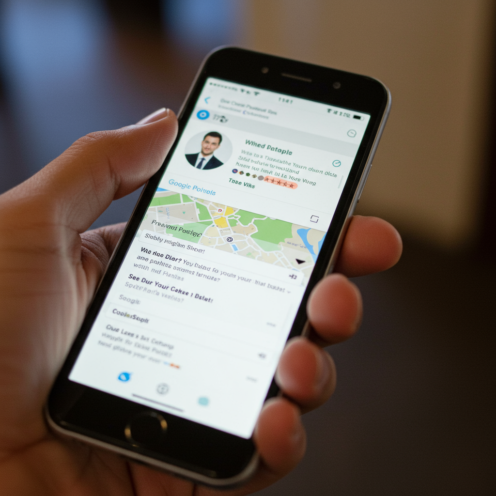 Smartfon z nieaktualną wizytówką firmy w Google Maps