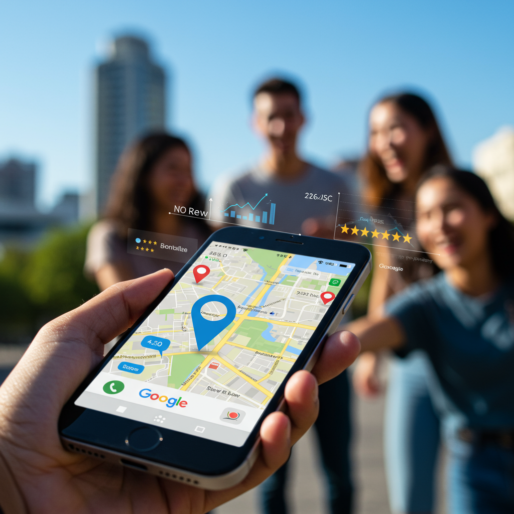 Smartfon z otwartą aplikacją Google Maps i ikoną lokalizacji, symbolizujący rozwój biznesu i zaangażowanie klientów