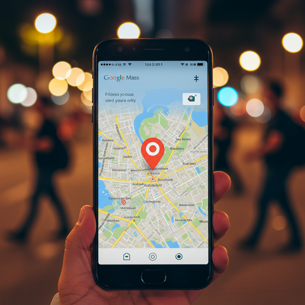 Smartfon z otwartą aplikacją Google Maps wskazującą lokalizację firmy