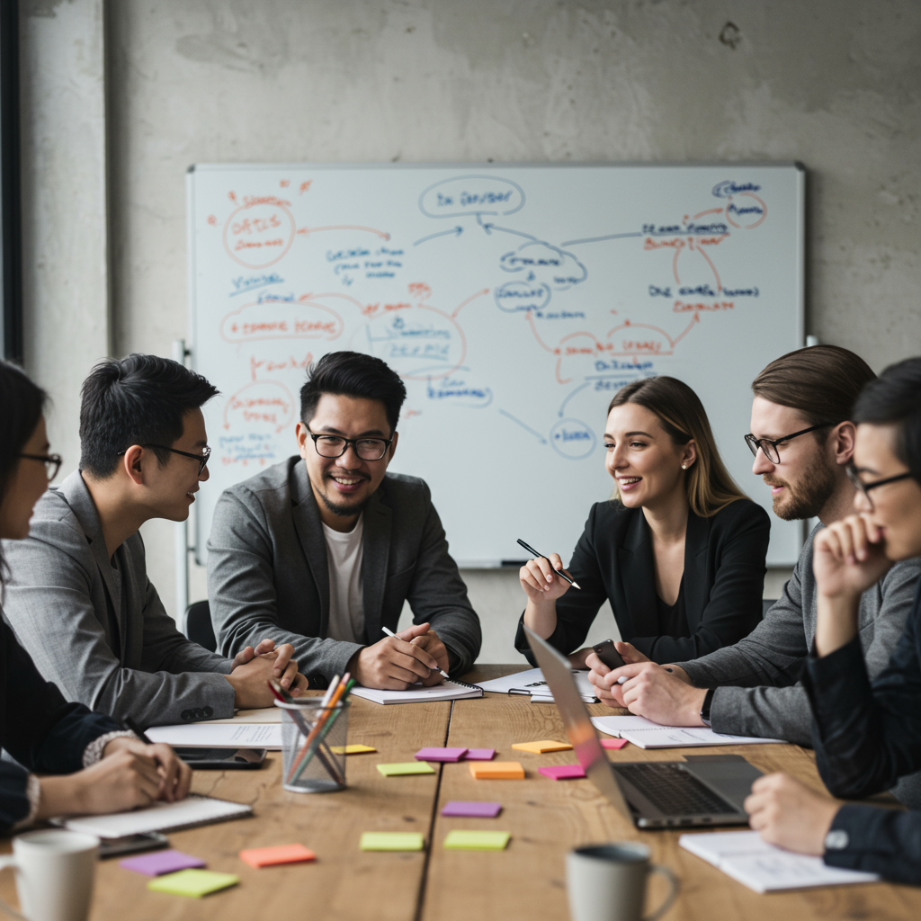 Spotkanie zespołu omawiającego przyszłe kierunki rozwoju i budowania autorytetu.
