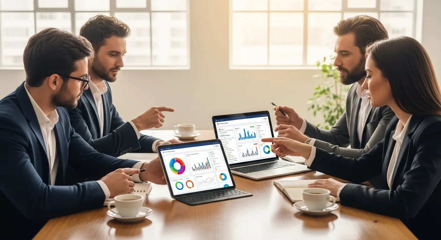 Zespół agencji interaktywnej omawiający strategię obsługi social media