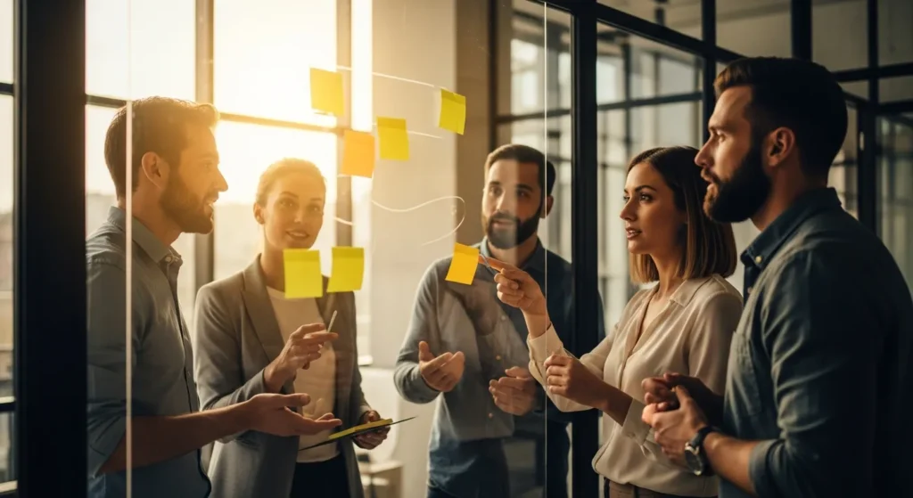 Zespół agencji interaktywnej podczas burzy mózgów nad strategią social media