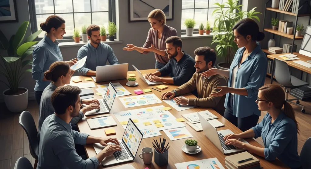 Zespół Agencji Interaktywnej podczas burzy mózgów nad strategią treści