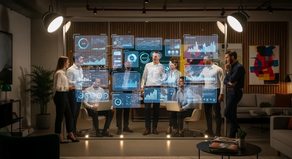 Zespół agencji interaktywnej analizujący strategię wizerunkową