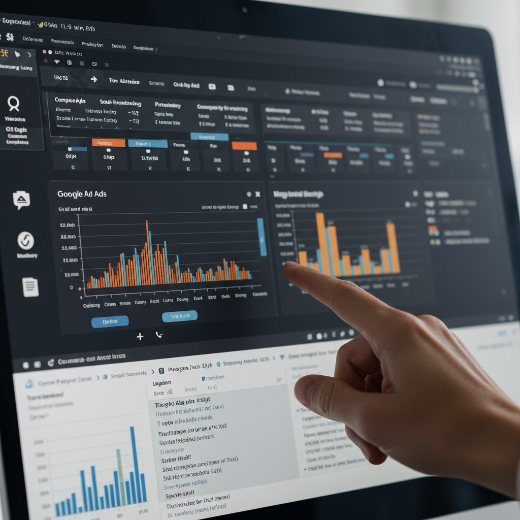 Szczegółowa analiza interfejsu kampanii Google Ads na ekranie komputera