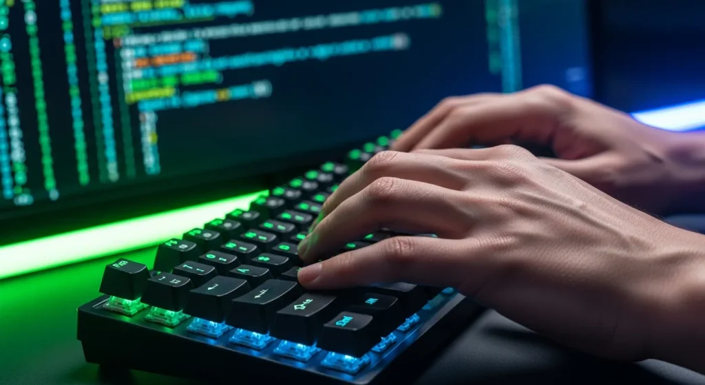 Programista optymalizujący kod strony pod kątem SEO