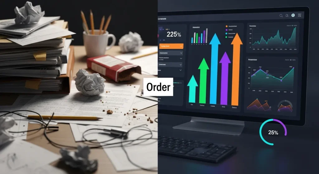 Porównanie chaosu organizacyjnego z uporządkowaną strategią marketingową