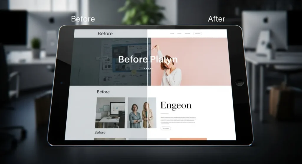 Porównanie starej i nowej strony internetowej na tablecie