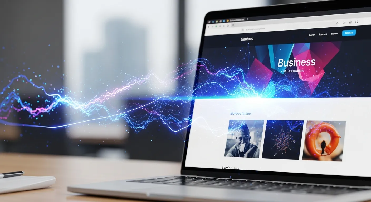 Laptop wyświetlający nowoczesną stronę internetową symbolizującą tworzenie wizerunku w sieci