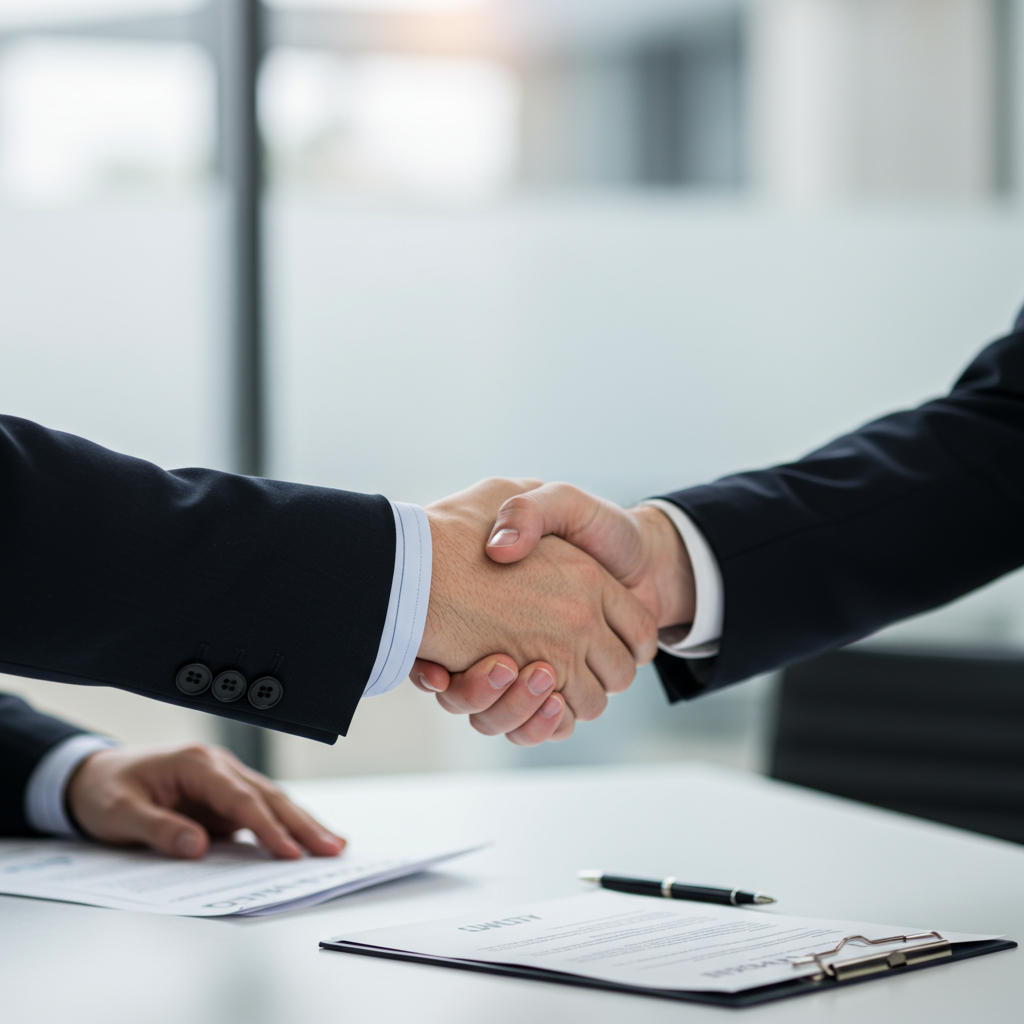 Uścisk dłoni symbolizujący udaną transakcję sprzedaży domeny