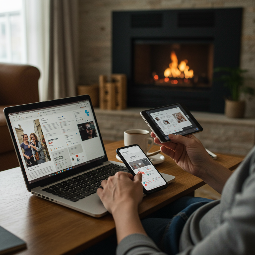 Użytkownik konsumujący różnorodne treści cyfrowe na wielu urządzeniach