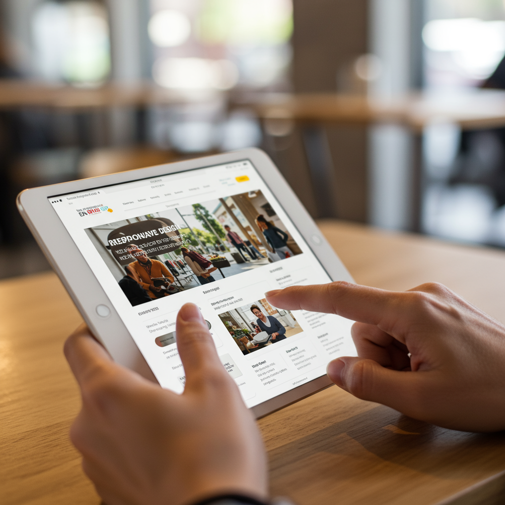 Użytkownik przeglądający responsywną stronę internetową na tablecie