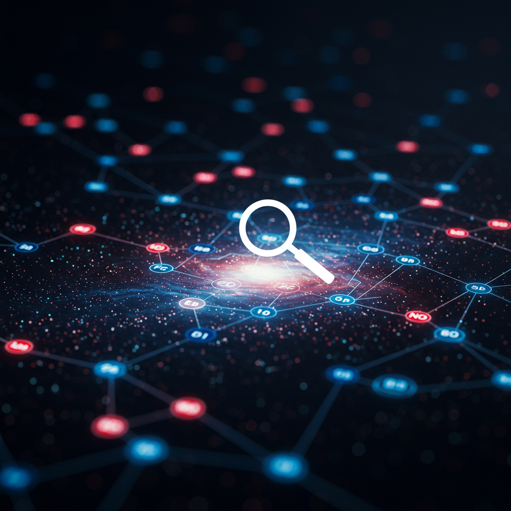 Wizualizacja sieci połączonych domen jako świecących węzłów na ciemnym tle, symbolizująca analizę wartości.