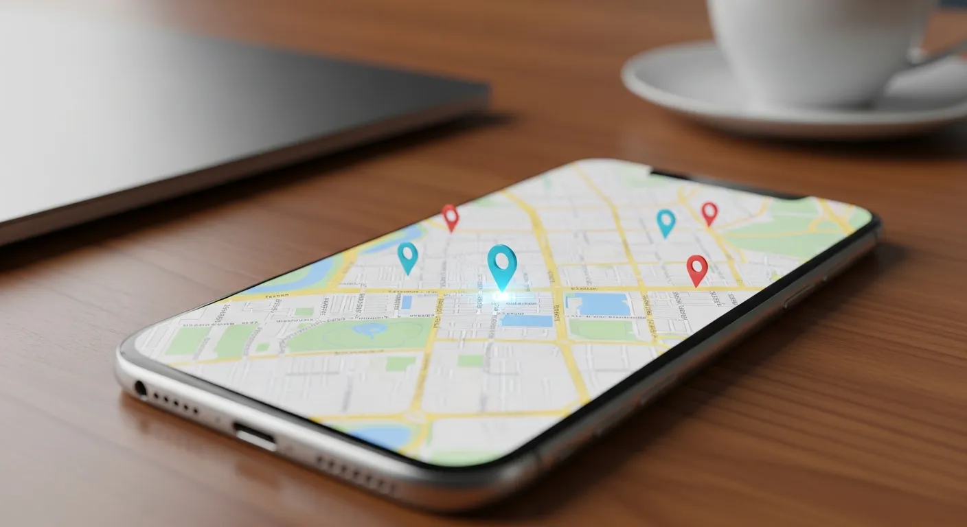 Smartfon z otwartą aplikacją map na biurku w biurze