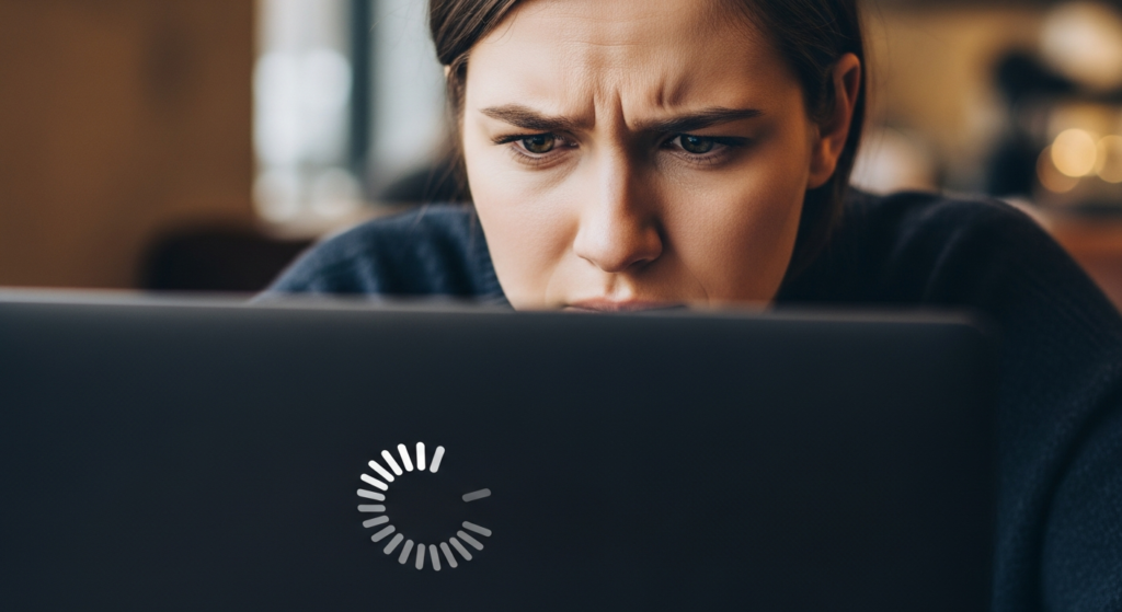 Użytkownik zniecierpliwiony wolnym ładowaniem się strony internetowej przez słaby hosting