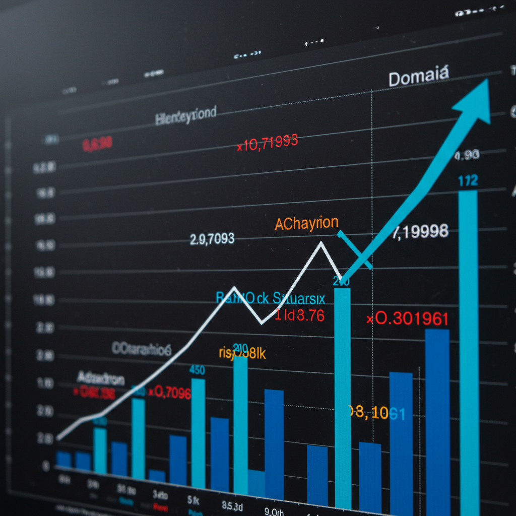 Wykres finansowy pokazujący wzrost przychodów ze sprzedaży domen.